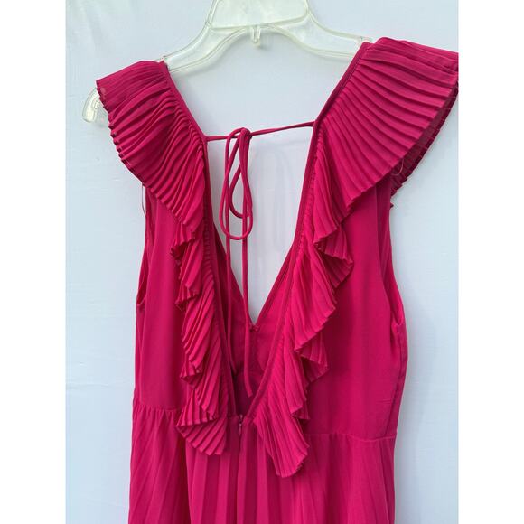 ZARA Fuchsia Pink Deep V-Neck Ruffle Sleeve & Collar Flowing Maxi Dress NWT - Picture 6 of 8